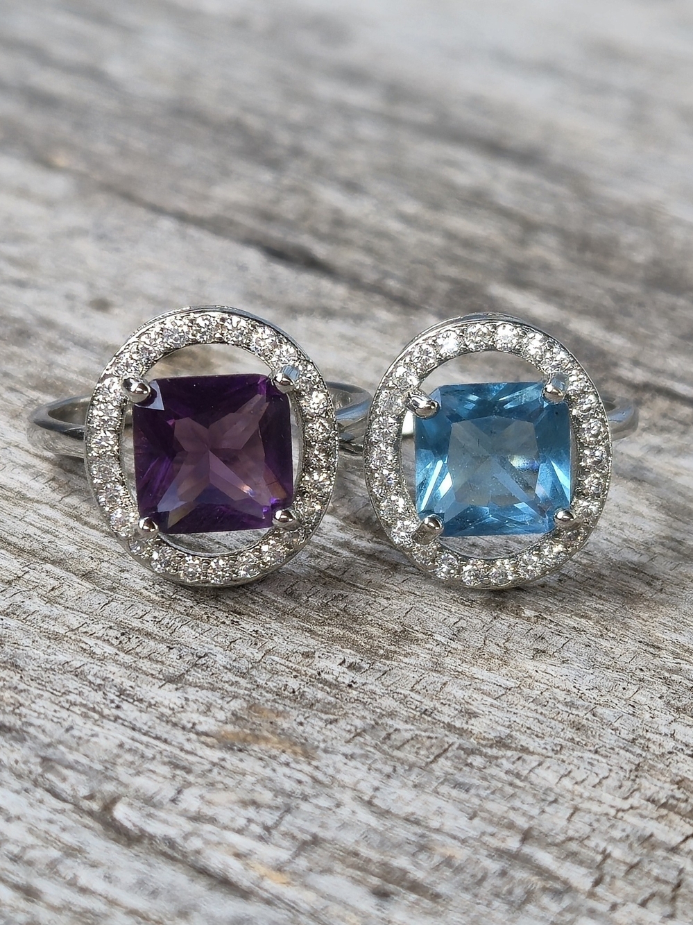 New 925 Sterling Silver Gemstone Rings Size 9 Amethyst & Blue Topaz